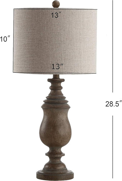 JONATHAN Y 28.5" Brown Faux Wood Resin Table Lamp, Traditional Balustrade Nightstand Lamp for Living Room Bedroom, Gray Linen Drum Shade, UL Listed, LED Bulb Included JYL3041A
