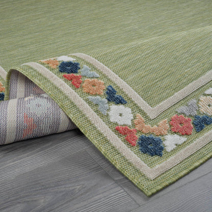 Beverly Rug Outdoor Runner Rug 2x7 Modern Floral Bordered Area Rugs for Indoor and Outdoor Patio Easy to Clean Non Shedding Living Room Porch Garden Washable Outside Carpet (2 x 7 Green)