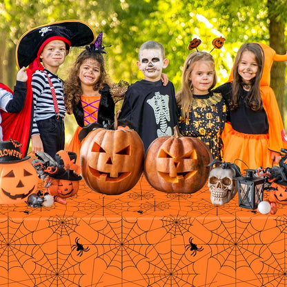 2 Pcs Halloween Tablecloth - Plastic Halloweens Spider Webs Table Cloth, Orange Disposable Rectangle Spiderweb Table Cover for Halloween Party Decorations Supplies Favors Tables Decor, 108 x 54 Inch