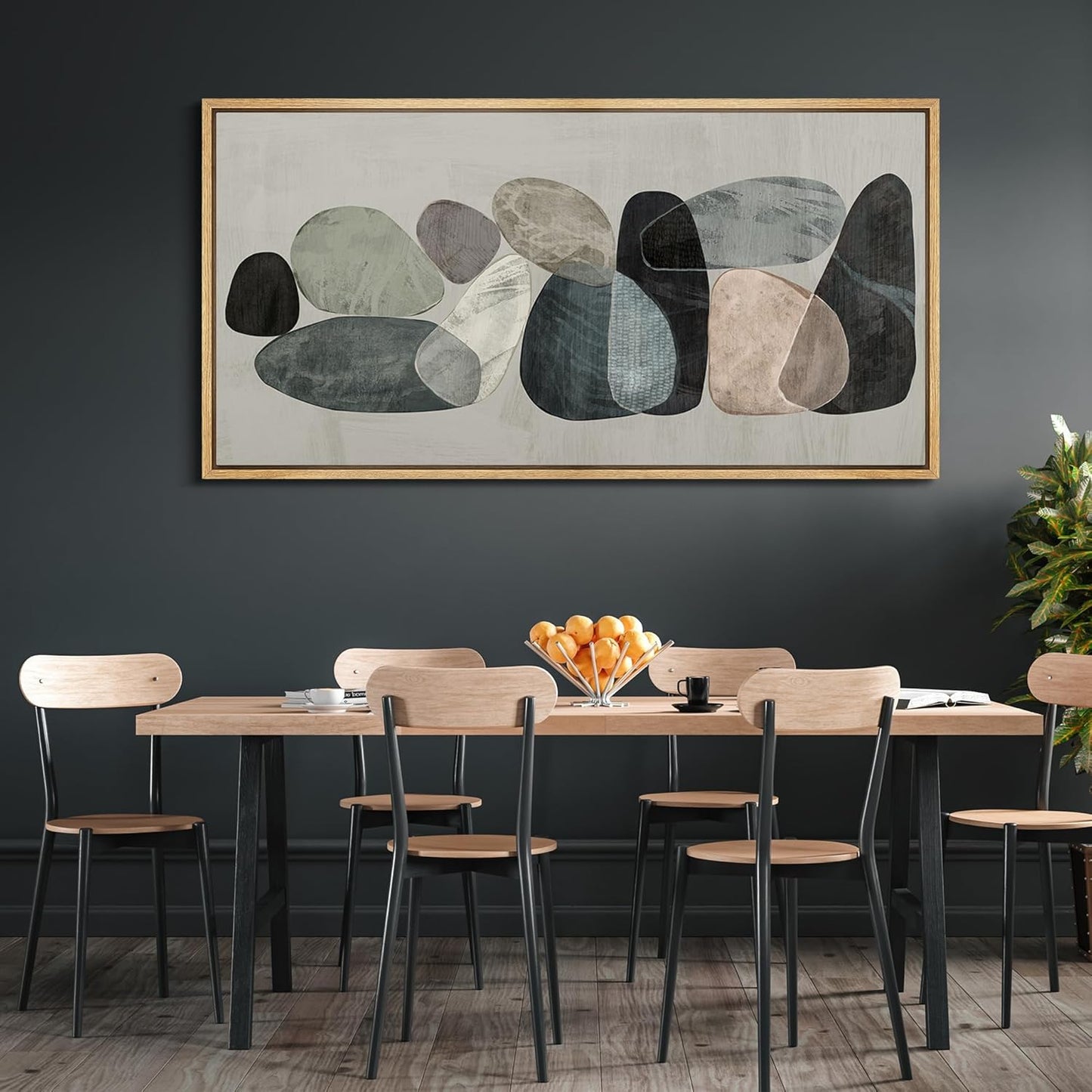 MUDECOR Extra Large Framed Canvas Print Wall Art Abstract Elegance Contemporary Stone Shapes Illustrations Antique Retro Fine Art Illustrations Decorative Colorful for Bedroom - 60"x30"