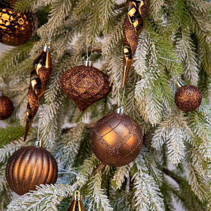 50PCS Christmas Tree Ornaments Set with Shatterproof Christmas Balls Icicle Snowflake Hanging Ornaments for Home Office Farmhouse Christmas Decorations, Bronze