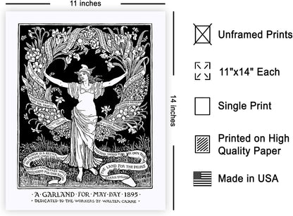 Poster Master Vintage Walter Crane Poster - Retro A Garland for May Day Print - Socialist Art - Gift for Him, Her, Men, Women - Wall Decor for Home, Office, Living Room - 11x14 UNFRAMED Wall Art
