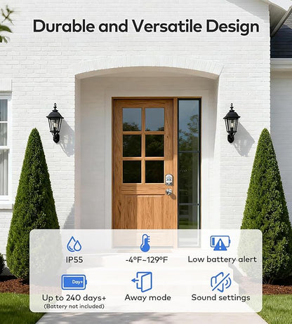 TEEHO TE012W-K WiFi Smart Keyless Entry Door Lock with Handle, Fingerprint Door Knob & Digital Keypad, APP Remote Control, Works with Alexa & Google, Electronic Deadbolt for Front Door, Satin Nickel