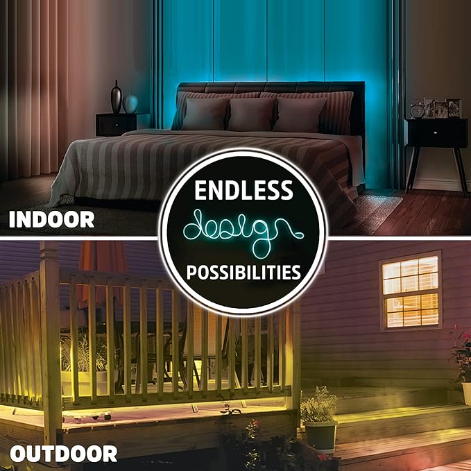 Energizer Smart 2pk Neon LED Light Strips, 20 Ft RGBW Wi-Fi LED Rope Light, Water Resistant for Outdoor & Indoor, Compatible with Alexa Google Home & Siri, Voice & Remote Control, Flexible, Dimmable