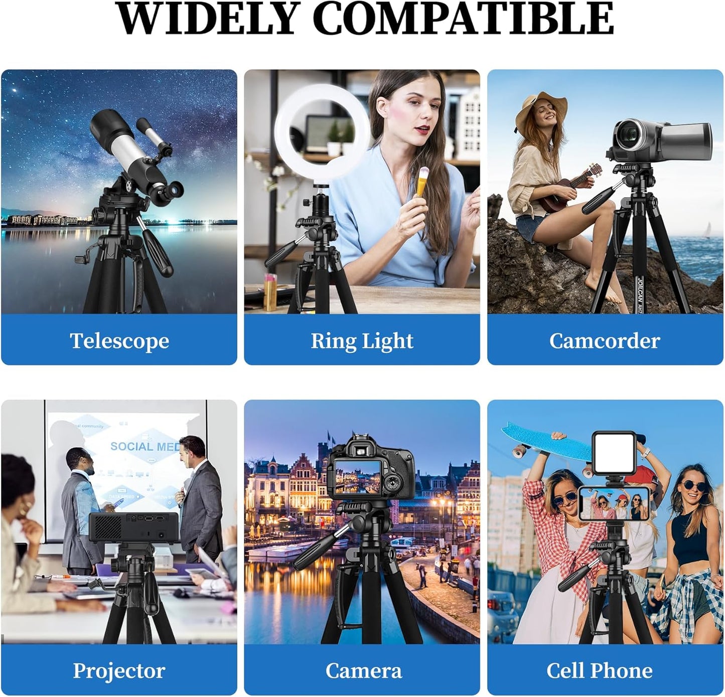JOILCAN Tripod Camera Tripods, 74" Tripod for Camera Phone Video Recording, Heavy Duty Cameras Tripod Stand, Professional Travel DSLR Tripods Compatible with Canon iPhone, Max Load 15 LB