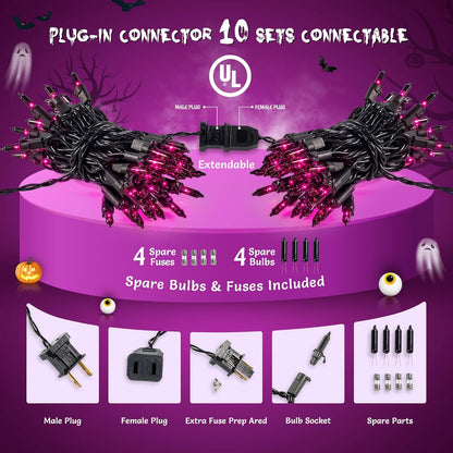 YOUNGAR Purple Halloween Lights, Clear Halloween Light Outdoor,13FT 50 UL Approved String Light with Black Wire,Incandescent Mini Waterproof Plug in for Indoor Tree Patio Garden Christmas Xmas Decor