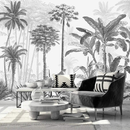 AFZEVEB-Black and White Jungle Wallpaper Hand-Painted Tree Wall murals for Bedroom 136"x96" (Not Peel and Stick)