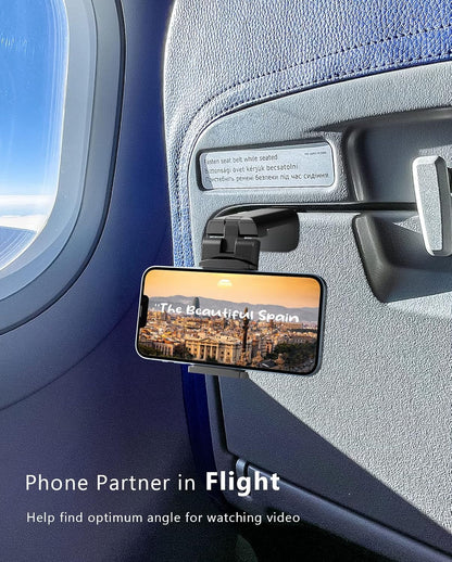MiiKARE Airplane Travel Essentials Phone Holder, Universal Handsfree Phone Mount for Flying with 360 Degree Rotation, Accessory for Airplane, Travel Must Haves Phone Stand for Desk, Tray Table, Pro