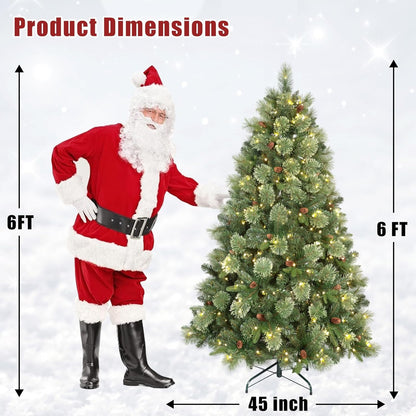 Kadunmina 6ft Prelit Christmas Tree, Artificial Carolina Pine Christmas Tree with 410 Warm White Lights, Pine Cones, 980 Branch Tips and Metal Stand for Home, Office, Holiday Party Decoration