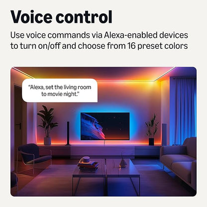 Amazon Basics Smart LED Light Strip, 32.8 Feet (2 Rolls of 16.4 Feet), RGB + Tunable White, Color Changing, App Control, Voice Control, Works with Alexa Only, 2.4 GHz Wi-Fi, No Hub Required