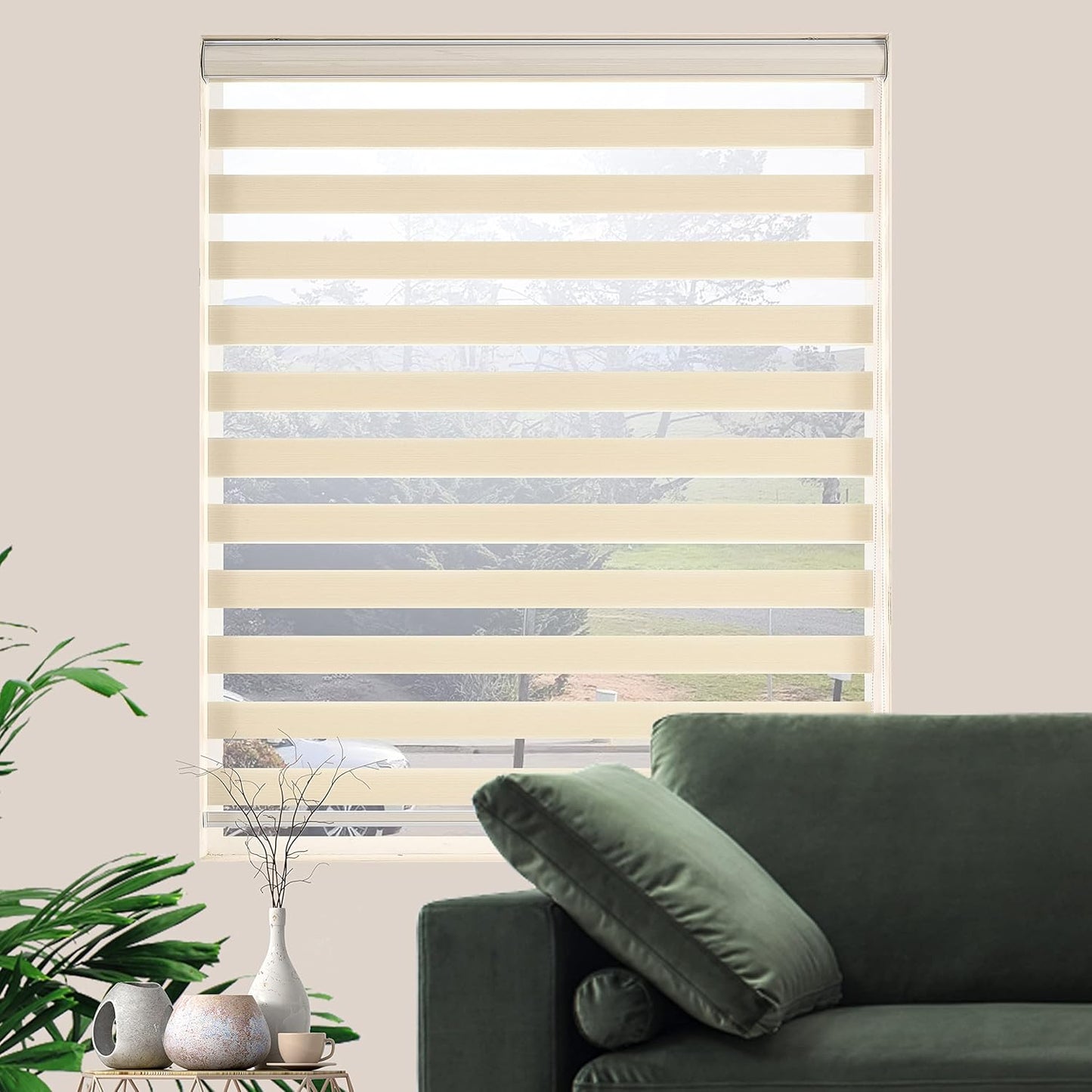 Zebra Blinds for Windows, Dual Layer Roller Blinds with Thermal Insulated for Office,Living Room,Bedroom,Kitchen,Easy Installation, (Maximum Height 72inch,Cream, Width 30 inch)