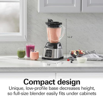 Hamilton Beach Blender for Smoothies with 5 Functions Including Auto Smoothie Cycle, Wave Action System for Ultra Smooth Results, 850 Watts, 40oz BPA Free Glass Jar, Stainless Steel (56208)