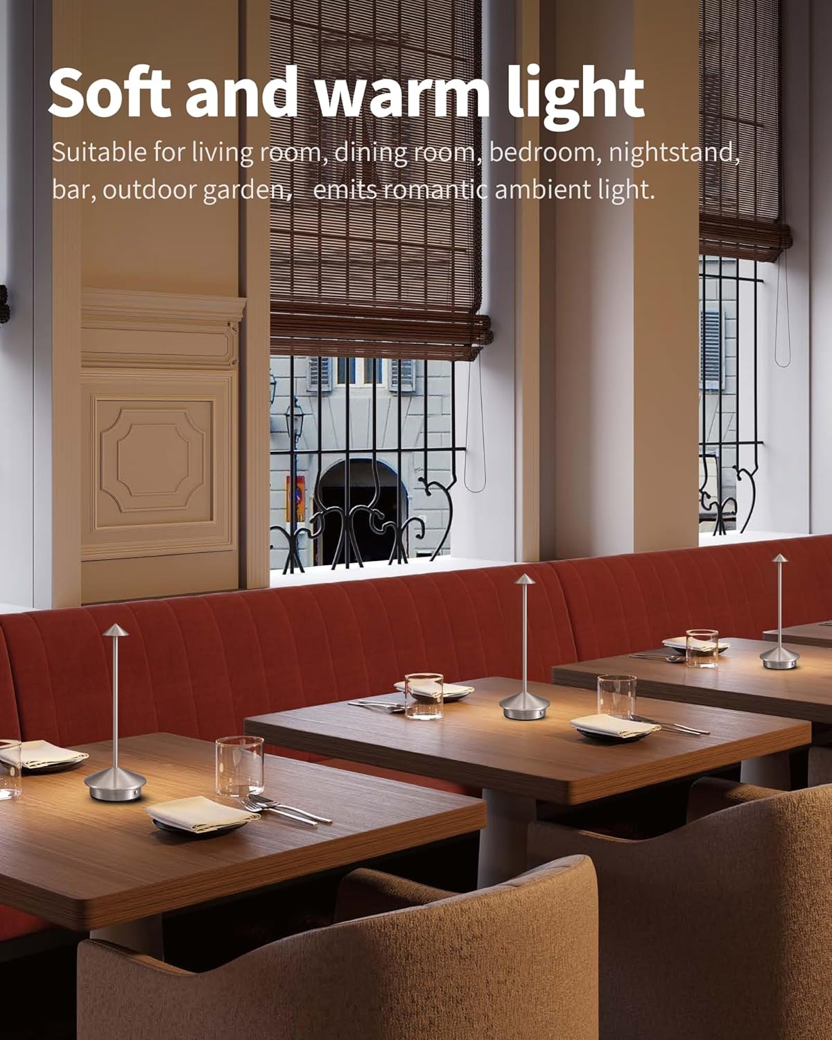 Modern Cordless Table Lamp Set of 2, Portable LED Desk Lamps, 5000mAh Rechargeable Battery Operated Lighting for Bedroom Dining Room Restaurant Coffee Shop Camping Night Light (Brushed Nickel)