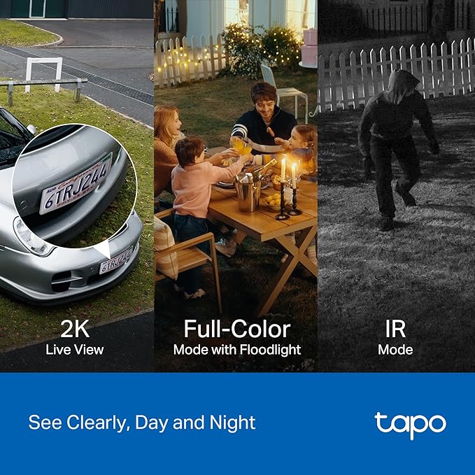 Tapo 2K Outdoor Pan/Tilt Wired Floodlight Security Camera - 1500 Lm Dimmable, 360° AI Motion Tracking, Person/Vehicle Detection, 24/7 Recording, Subscription-Free Local Storage or Optional Cloud, C710
