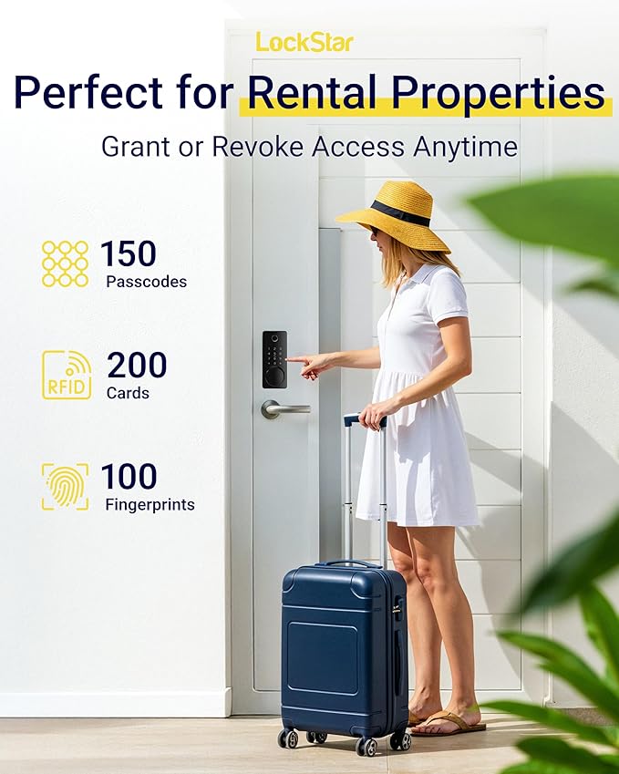 LOCKSTAR® Smart Door Lock • Keyless Entry Deadbolt Door Lock • Multiple Entry Methods – APP • Fingerprint Touch ID • Keypad Code • Card FOB • Traditional Key • Smart Home Devices