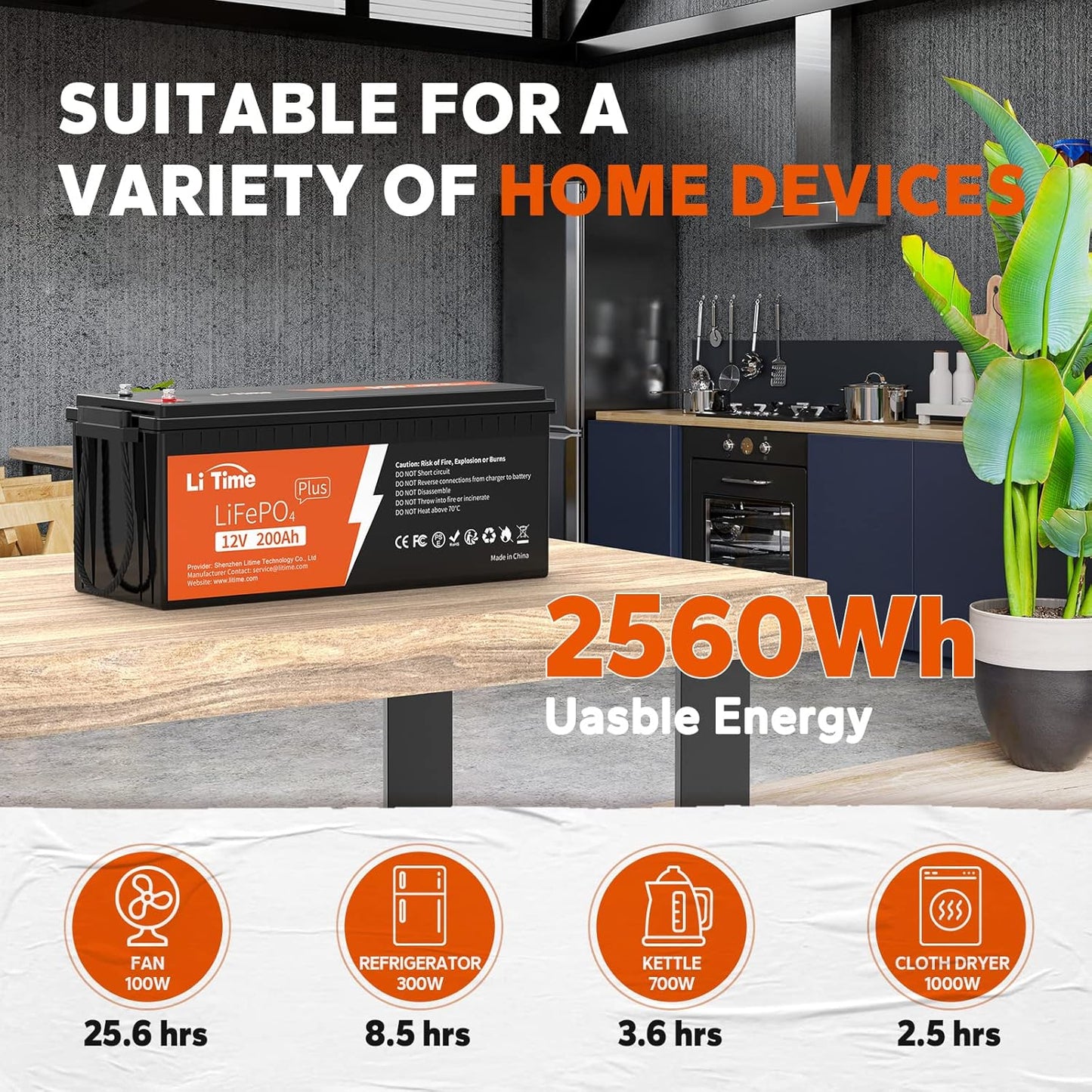 Litime 12V 200Ah Plus Lithium LiFePO4 Battery, Built-in 200A BMS, 4000+ Deep Cycles, Max 2560W Power Output, FCC&UL Certificates, 10-Year Lifetime, Perfect for RV, Solar, Marine, Off-Grid, etc.