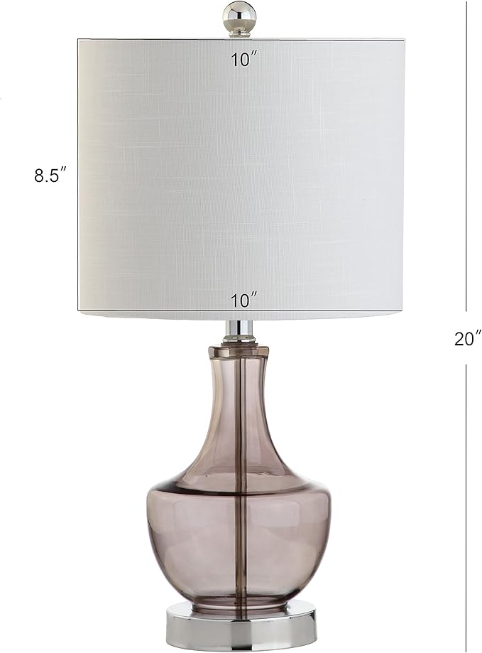 JONATHAN Y 20" Smoke Gray Glass Mini Table Lamp, Modern Bedside Lamp for Bedroom, White Linen Drum Shade, Teardrop Glass Base, LED Bulb Included, UL Listed (JYL1029D)