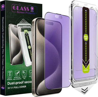 (2-Pack Anti Blue Light Matte Screen Protector for iPhone 16 Pro (6.3-Inch),9H Tempered Glass,Anti-Glare,Full Coverage,Anti-Fingerprint,Auto Dust Removal,Bubble-Free