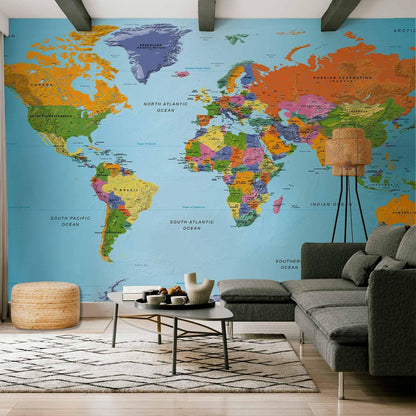 artgeist Wall Mural World Map 193x110 in - XXL Peel and Stick Self-Adhesive Foil Wall Mural Removable Sticker Premium Print Picture Image Design Home Decork-A-0095-x-a