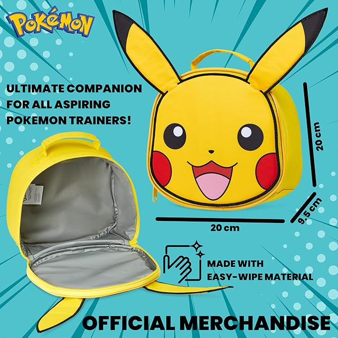 Pokemon Lunch Bag Boys Girls Anime Pikachu Insulated Lunch Box Kids Cooler Bag for Snacks Daycare Travel Picnic School Supplies Gifts for Kids (Yellow)