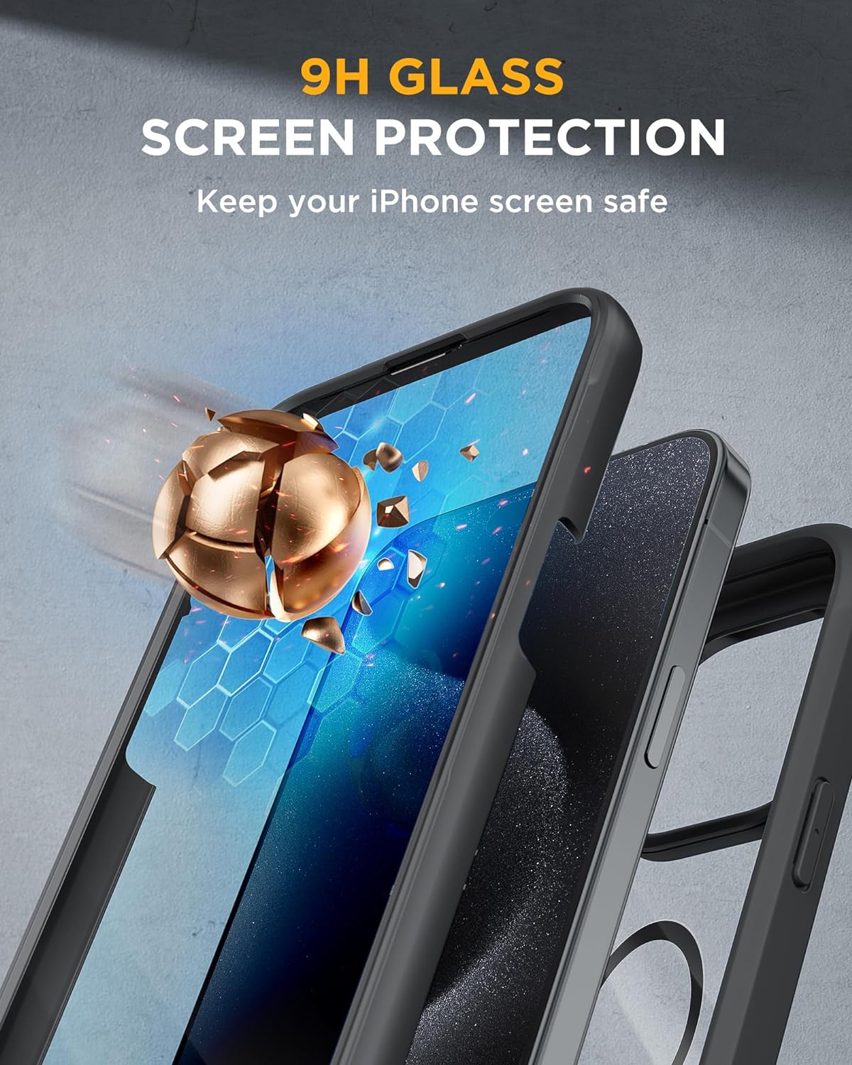 Miracase Magnetic for iPhone 15 Pro Max Case 6.7'' [Compatible with Magsafe] Full-Body Drop Proof Bumper Phone Case for iPhone 15 Pro Max with Built-in 9H Tempered Glass Screen Protector,Black