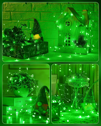 Fairy Lights Battery Operated, Twinkle String Lights Silver Wire 5 Feet 60 Led Firecracker Starry Lights for DIY Wreath Home Wedding Party Bedroom Mason Jar Holiday St. Patrick Decoration, Green