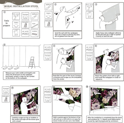 AFZEVEB-Purple Peony Wallpaper Watercolor Floral Wall Mural for Bedroom 114"x74"(Not Peel and Stick)