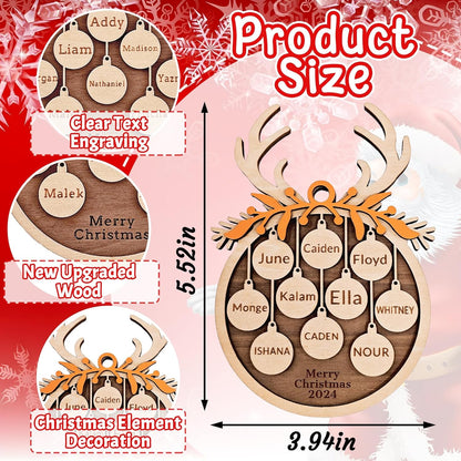 Personalized Christmas Ornaments 2025 with Family Names Custom Wooden Ornaments for Christmas Tree Personalized Christmas Ornament Gifts (1-10 Names)