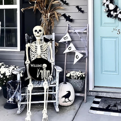 Halloween Decorations Wreath Halloween Skull Welcome Door Sign Front for Door Decoration, Rustic Wooden Holiday Decor for Front Door Porch Window Wall Farmhouse Indoor Outdoor
