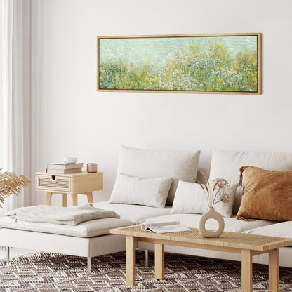 MUDECOR Large Framed Canvas Print Wall Art Lush Summer Garden with Blooming Trees Antique Retro Fine Art Illustrations Decorative Colorful for Bedroom - 60"x20"