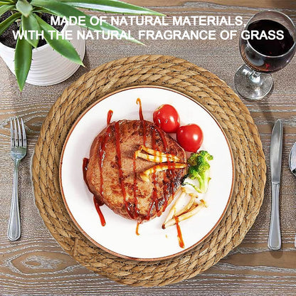 Defined Deco Woven Placemats Set of 10, 13" Round Rattan Placemats,Natural Hand-Woven Water Hyacinth, Farmhouse Weave Place Mats, Rustic Braided Wicker Table Mats for Dining Table, Home, Wedding