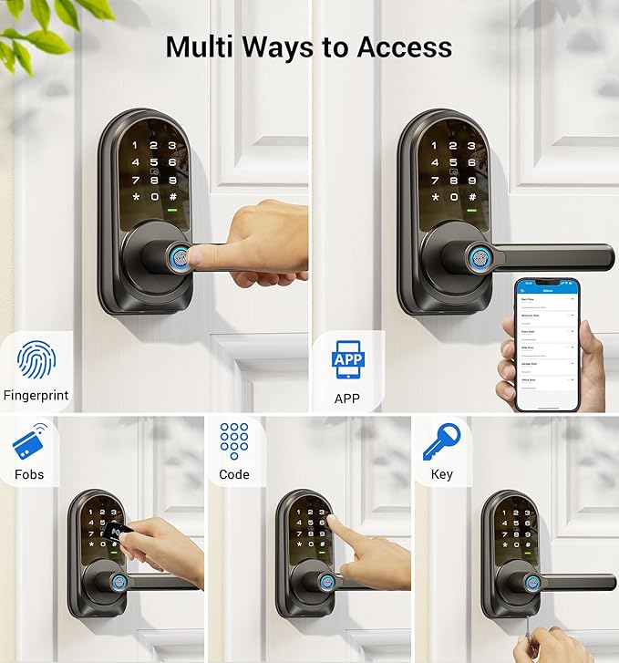 Veise RZ09 Smart Lock, 7-in-1 Keyless Entry with Handle Set, APP Control Fingerprint Deadbolt for Front Door, Electronic Digital Locks with Keypad, Matte Black