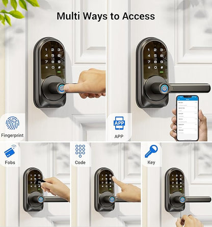 Veise RZ09 Smart Lock, 7-in-1 Keyless Entry with Handle Set, APP Control Fingerprint Deadbolt for Front Door, Electronic Digital Locks with Keypad, Matte Black