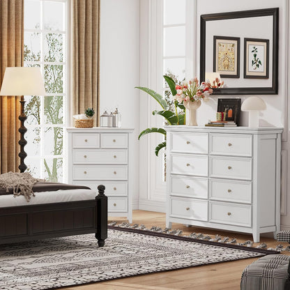 BLANKSPACE White 8 Drawer Dresser, Modern Dresser for Bedroom, Wood Drawer Organizer with Metal Knobs, Large Capacity Cabinet for Bedroom, Hallway