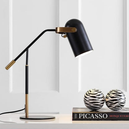 JONATHAN Y 19.25" Black/Brass Gold Edison Metal LED Task Lamp, Contemporary Industrial Adjustable Desk Lamp for Home Office, Reading, UL Listed, LED Bulb Included JYL6116A