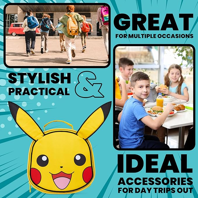Pokemon Lunch Bag Boys Girls Anime Pikachu Insulated Lunch Box Kids Cooler Bag for Snacks Daycare Travel Picnic School Supplies Gifts for Kids (Yellow)
