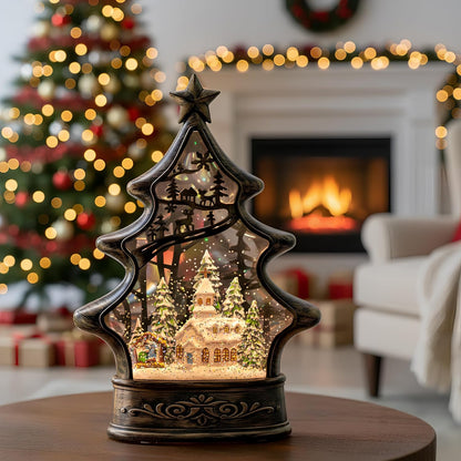 Christmas Snow Globe Lantern Water Glittering Church & Manger Scene with Music & Timer, USB Lined/Battery Operated Lighted Lantern for Christmas Festival Decoration Gifts