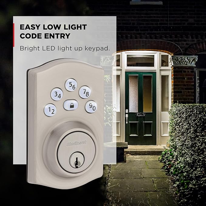 Kwikset Powerbolt 240 5-Button Keypad Satin Nickel Traditional Electronic Deadbolt Door Lock, Featuring Convenient Keyless Entry, Customizable User Codes and Auto-Locking