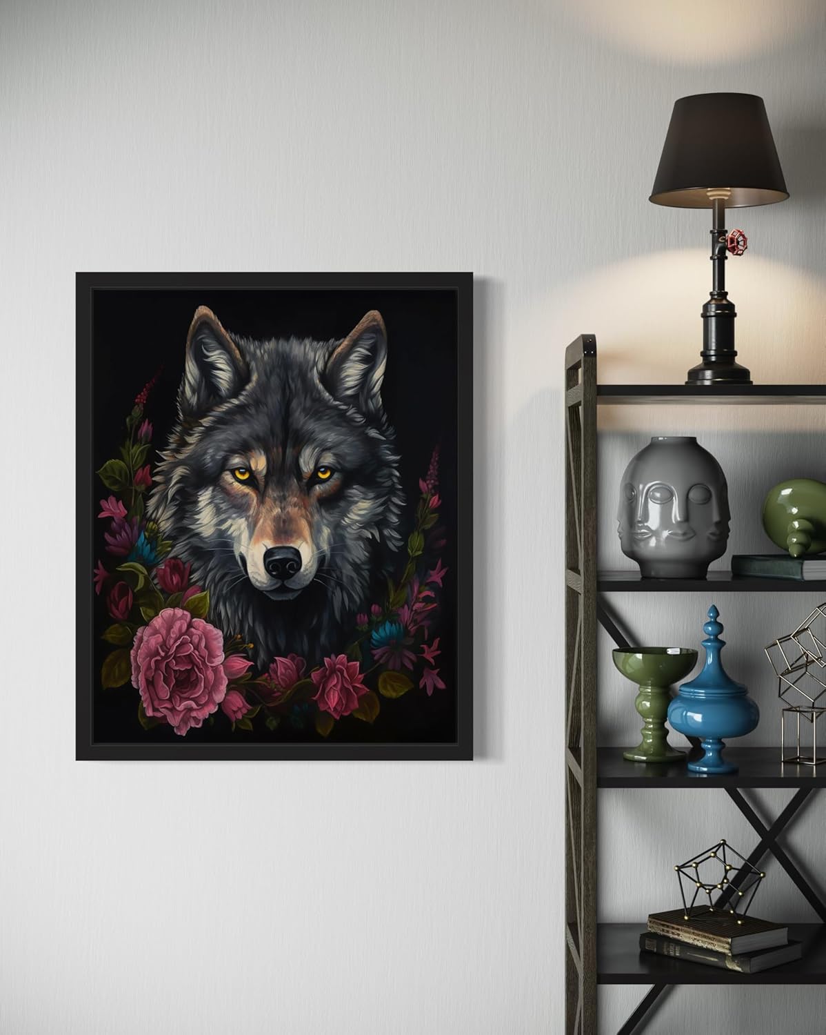 Vintage Wolf Poster Art Print, Halloween Scary Wall Art Academia Spooky Painting Decoration for Horror Prints, Gothic Posters Bedroom Decor 89 (Vintage Wolf, 16 x 20 inches, Black Frame)