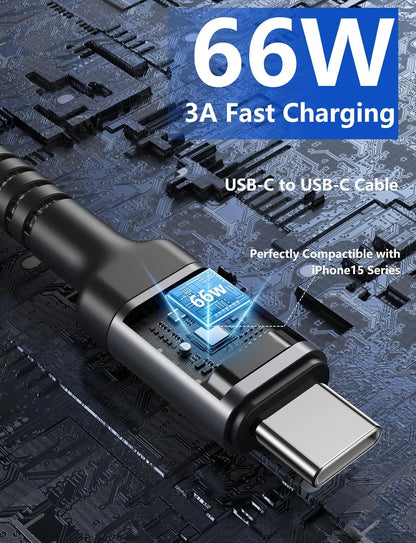 PRAKIE USB C to USB C Cable 6FT, USB Type C Fast Charging Cable 2Pack Nylon Braided USBC iPhone Charger Cord Compatible with iPhone 16/15/Pro Max/PlusSamsung Galaxy S23/LG/Switch