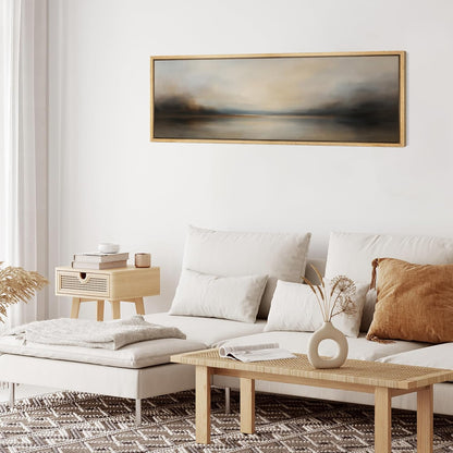 MUDECOR Large Framed Canvas Print Wall Art Abstract Landscape Neutral Tones Misty Horizon Illustrations Decorative Colorful for Bedroom - 60"x20"