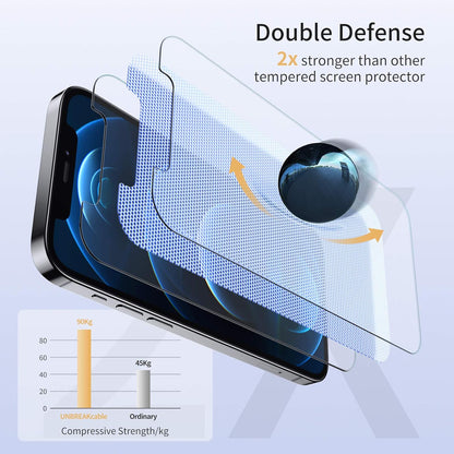 UNBREAKcable Shatterproof Tempered Glass Screen Protector for iPhone 12/12 Pro [3-Pack] [Easy Installation Frame] [9H Hardness] [99.99% HD Clear] [Bubble Free] for Apple 6.1''