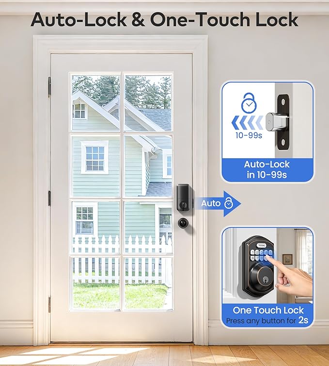 TEEHO TE001K Keyless Entry Door Lock with Handle, Electronic Keypad Deadbolt with 2 Knobs, High-Security Front Door Handle Set for Home & Rental, Smart Auto-Locking, Easy Install, Oil-Rubbed Bronze