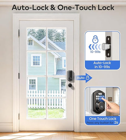 TEEHO TE001K Keyless Entry Door Lock with Handle, Electronic Keypad Deadbolt with 2 Knobs, High-Security Front Door Handle Set for Home & Rental, Smart Auto-Locking, Easy Install, Oil-Rubbed Bronze