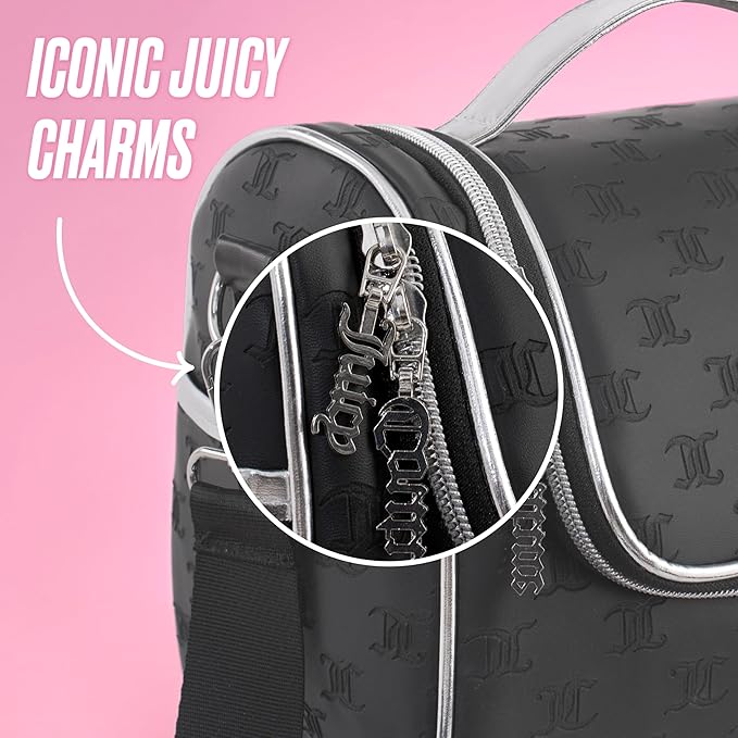 Juicy Couture Insulated Lunch Bag – Stylish Cooler Tote with Adjustable Crossbody Strap, Debossed Logo, Black – Women's Lunch Box Bag for Work, School, Travel
