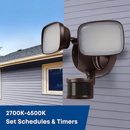 Feit Electric Smart Outdoor Flood Lights with Motion Sensor, 28W LED WiFi Security Light with Dusk to Dawn Compatible with Alexa and Hey Google, Tunable White, 2 Head, Hardwired, S9DFL/CCT/MOT/BZ/AG