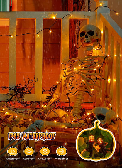 Brightown 2 Pack Halloween Solar String Lights Outdoor, Total 144Ft 400 LED Twinkle Fairy Lights Waterproof with 8 Modes Auto On/Off for Patio Tree Garden Party Home Decorations (Orange)