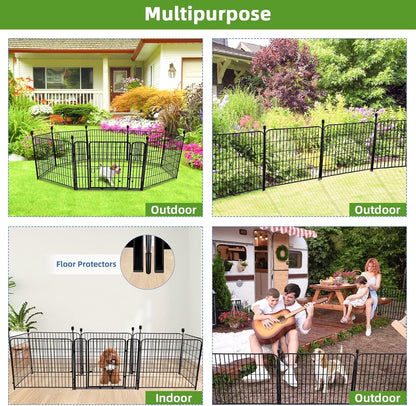ADAVIN Garden Fencing 24 Inch High, Low Threshold Gate, 8 Panels Total 19.7 Ft(L), Temporary Fences for Dogs Outdoor, Fencing for Garden Beds, Black Metal Decorative Flowers Fence, Rabbit Fence