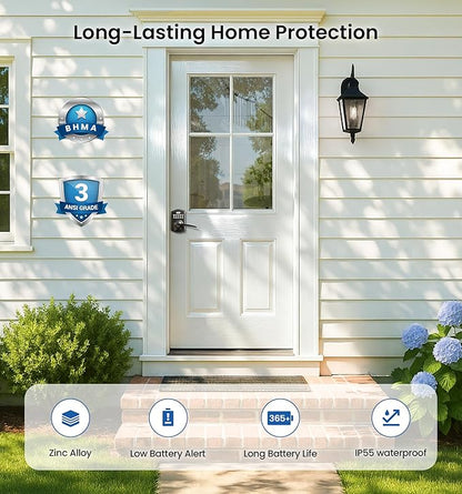 Veise Keypad Door Lock with Handle, Keyless Entry for Front Door & Bedroom, Electronic Lock with Code, Auto-Locking, Easy Installation, Passage Mode, Matte Black