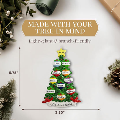 Personalized Large Family of 10 Ornament 2025 | Free 24h Customization | Christmas Ornaments for Tree | Custom Gift Wrapped Green Glitter Keepsake for Ten Persons